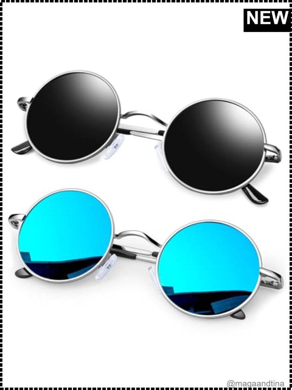 Round Polarized Sunglasses UV400 Metal Frame Spring Hinges 2 Pack